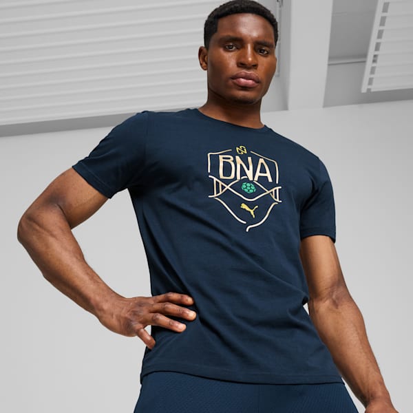 Neymar JR "BNA" Men's Football Logo Tee, Marine Blue-Sand Dune, extralarge-IND